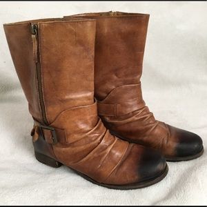 Vince Camuto Mid-Calf Ruched Leather Boots EUC